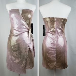 Trixxi Sequin Dress Strapless Rose Gold New NWT